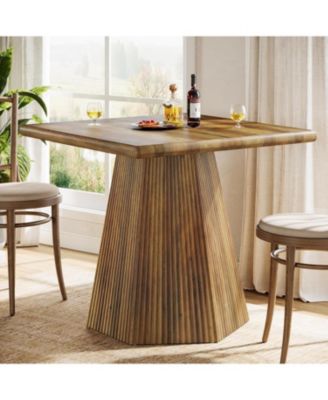 Square Dining Table for 4, 31.5-Inch Farmhouse Kitchen Table with Sturdy Pedestal Base for Kitchen & Dining Room & Living Room