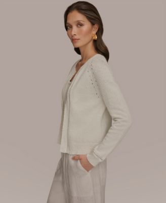 Women's Pointelle Stitch Detail Open-Front Cardigan