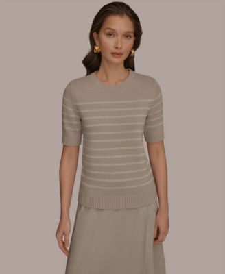 Women's Elbow-Sleeve Crew Neck Stripe Sequin Sweater