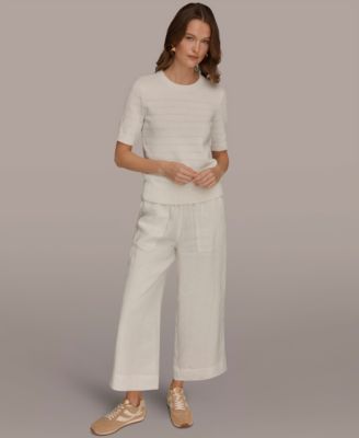 Women's Elbow-Sleeve Crew Neck Striped Sequin Sweater