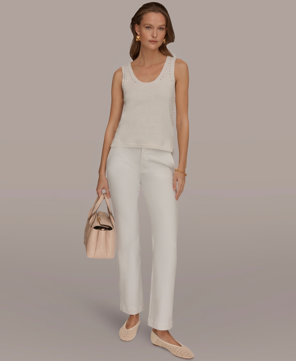 Donna Karan Weekend Women's Scoop Neck Pointelle Stitch Tank Top