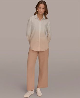 Women's Linen Dip Dye Long-Sleeve Button-Front Shirt