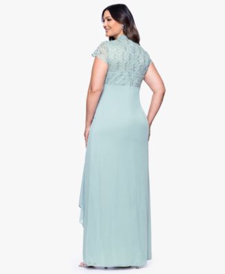 Plus Size Sequined-Lace Ruched Gown