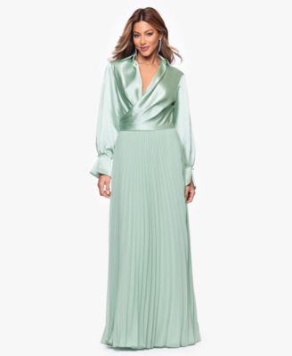 Women's Long Satin Long-Sleeves Collared Ball Gown