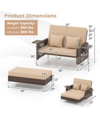 2-Piece Patio Rattan Daybed Set with Loveseat and Ottoman