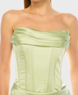 Juniors' Strapless Front Drape Neck Ball Gown