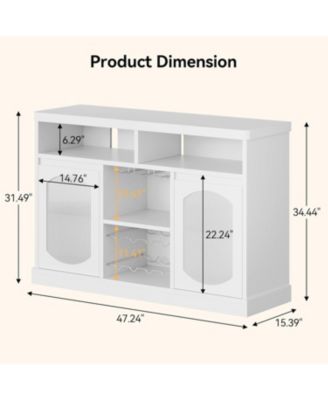 Modern Coffee Cabinet with Led Lights, Coffee Bar Table with 2 Glass Doors, White Bar Cabinet with with Wine Racks for Kitchen, Dining Room