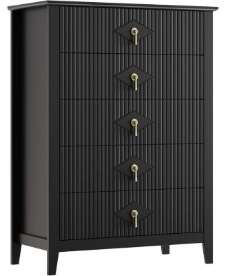 Fluted Dresser for Bedroom 42.9" Tall, 5-Drawer Wood Dresser for Bedroom, Modern Chest of Drawers, Storage Organizer Cabinet