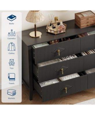 Fluted Dresser 54 Inch Wide, 6-Drawer Wood Dresser for Bedroom, Modern Chest of Drawers, Storage Organizer Cabinet