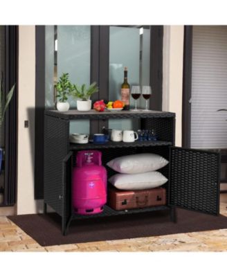 Versatile Outdoor Wicker Storage Cabinet with Shelf & Weather-Resistant Patio Bar Table – Convenient Access for Patio, Pool, Garden