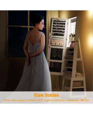 360&deg; Swivel Jewelry Cabinet with LED Lights,Inside Makeup Mirror,Rotatable Full Length Mirror with Jewelry Storage