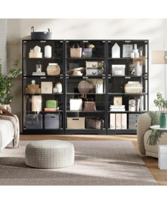 5 Layer Display Cabinet with Glass Doors, Modern Curio Cabinet with RGB Color Lights,Glass Display Cases for Collectibles