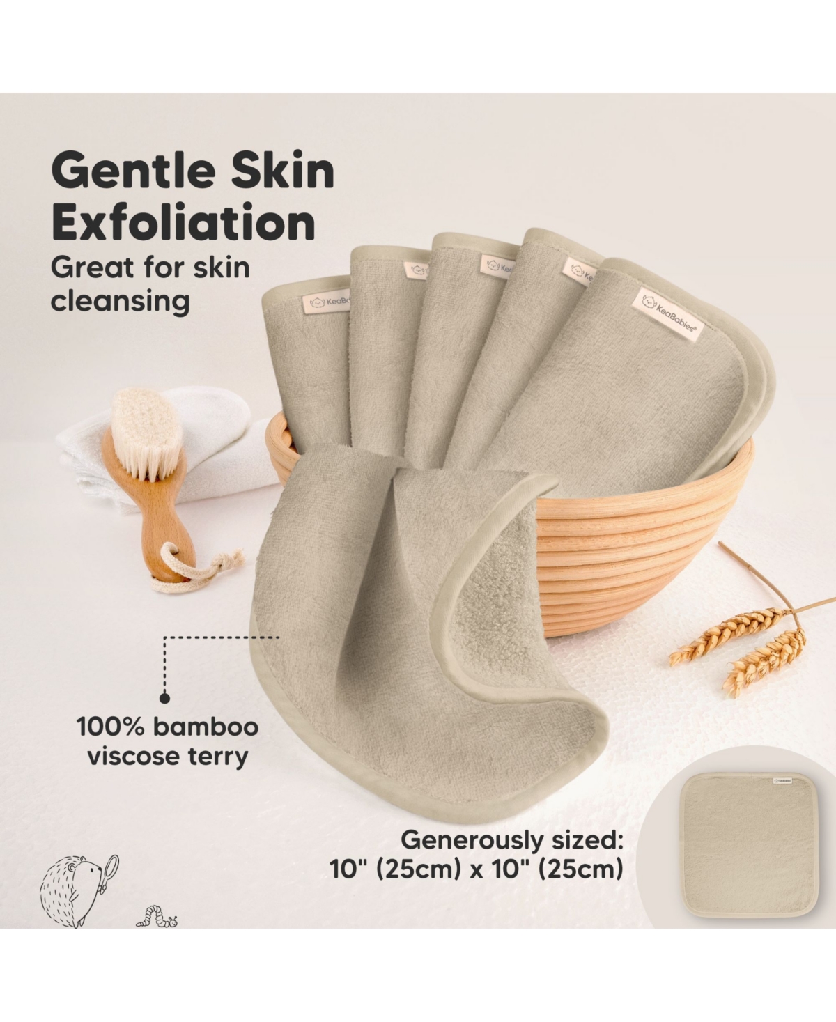 KeaBabies 6pk Deluxe Baby Washcloths, Organic and Soft Wash Cloth, Bath Towel, Face Cloths