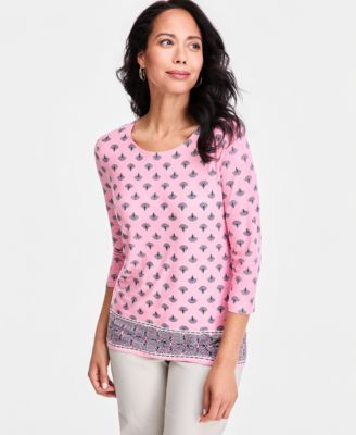 Women's Printed 3/4 Sleeve Scoop-Neck Jacquard Top