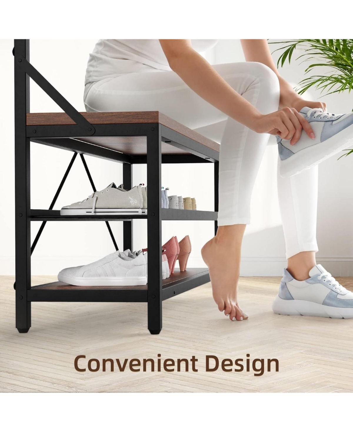 gaomon 72" Industrial Hall Tree with Shoe Bench & Coat Rack, Entryway Storage Organizer with 8 Hooks, 3-Tier Shelf & Metal Frame