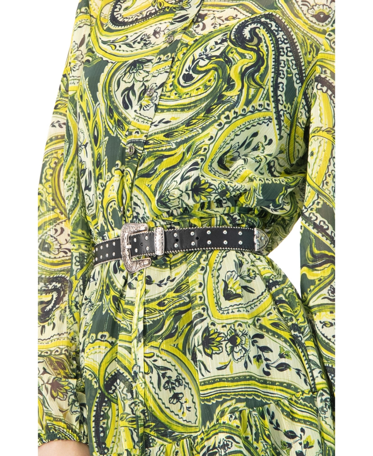 Ivonne Women's Short Paisley Dress with Long Sleeves