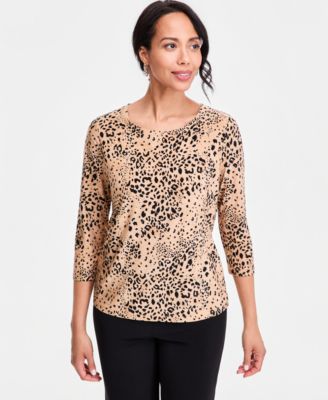 Women's Printed 3/4 Sleeve Scoop-Neck Jacquard Top