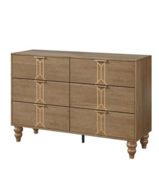 Modern Wooden 6 Drawer Dresser with Vintage Pattern Design