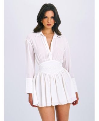 Women's Jamila White Shirt Mini Dress with Embroidered Waist Detail