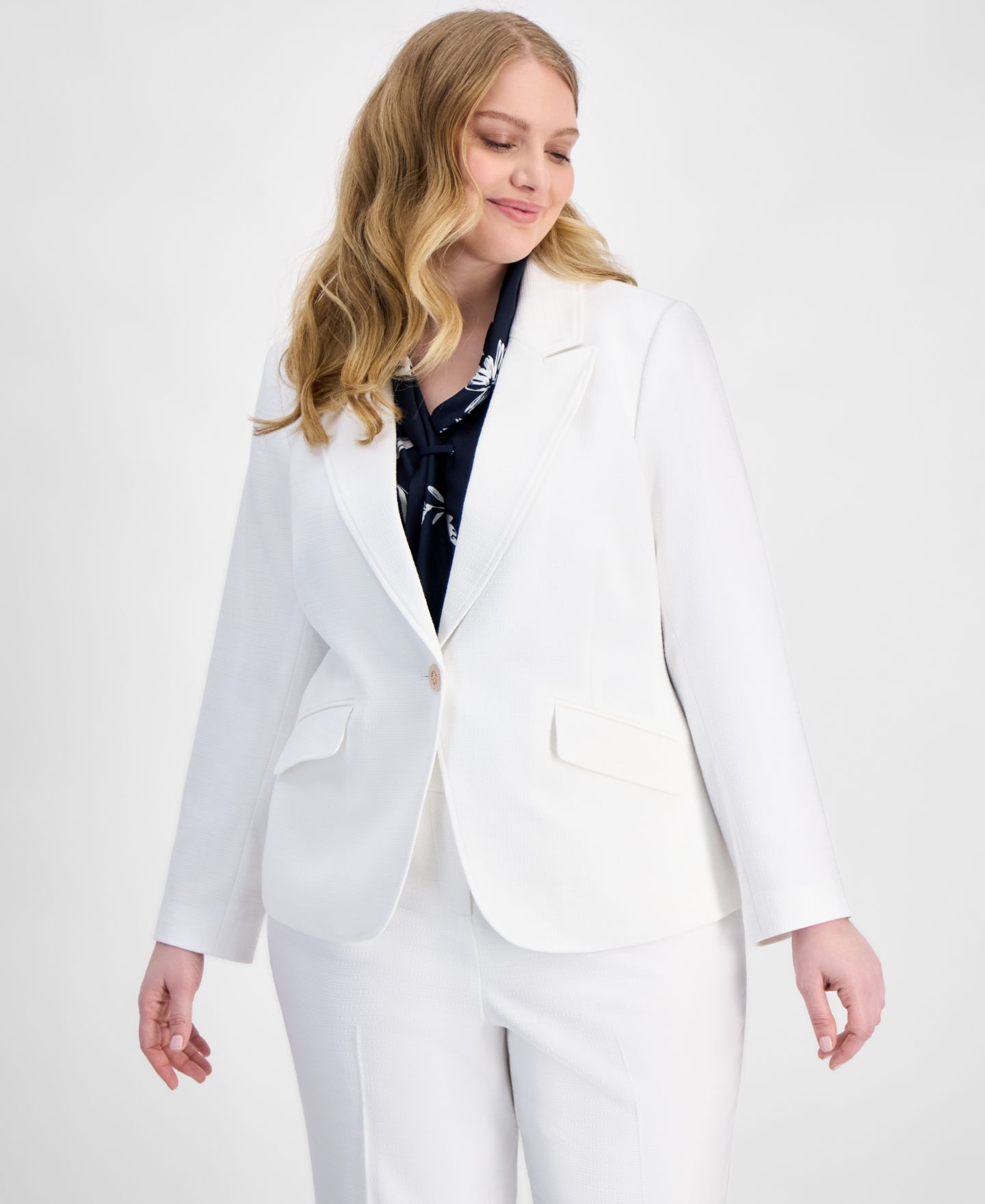 Женский пиджак Tahari ASL Plus Size Stretch Boucle One-Button Blazer, цвет: Слоновая кость — фото 1