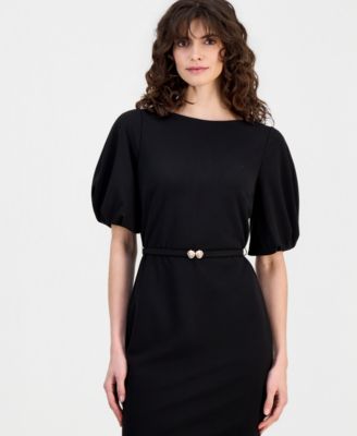 Women's Belted Puff-Sleeve Sheath Dress