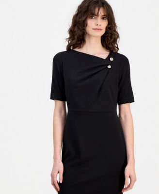 Women's Asymmetric-Neck Elbow-Sleeve Midi Dress