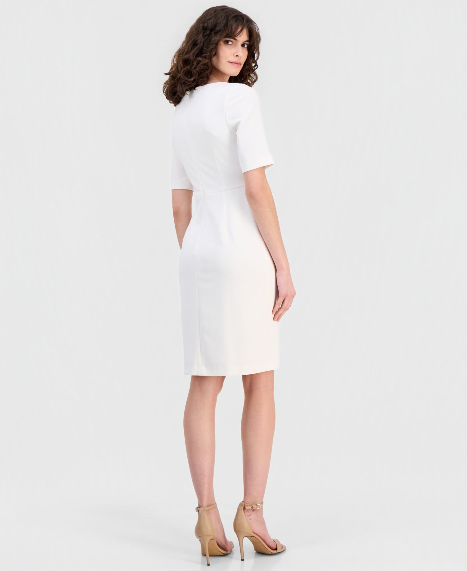 Women's Asymmetric-Neck Elbow-Sleeve Dress