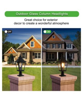 21"(H) 2-Pack Outdoor Post Lantern Light – Vintage Black Metal & Clear Glass Pillar Lamp for Garden, Gate, Driveway, and Pathway Lighting