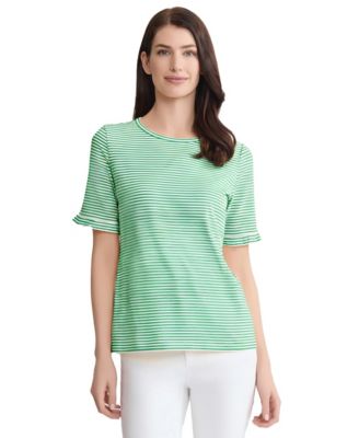 Women's Ruffle Elbow Sleeve Crew Neck Top