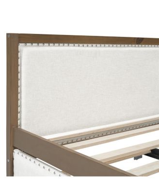  Full Size Upholstered Daybed with Trundle and Nailhead Decoration, Wood Color