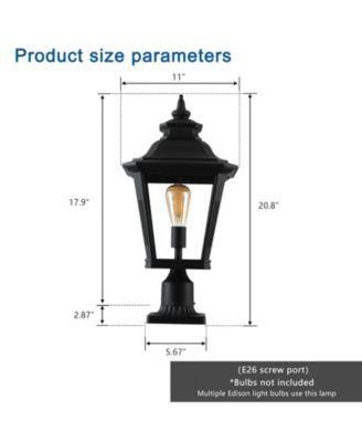 21"(H) 1-Pack Outdoor Post Lantern Light – Vintage Black Metal & Clear Glass Pillar Lamp for Garden, Gate, Driveway, and Pathway Lighting