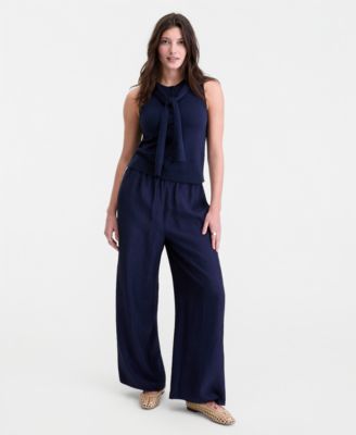 Women's Crinkle Satin Wide-Leg Pull-On Pants, Regular & Short