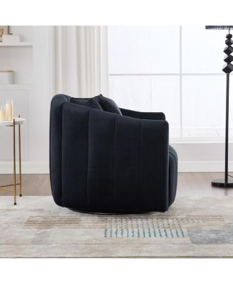 Upholstered 360° Swivel Accent Barrel Chair and Half Cozy Sofa with 3 Pillows, Black