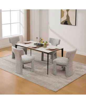  Modern Chenille Dining Chairs Set of 4, Armless Curved Back Accent Chairs, White/Black