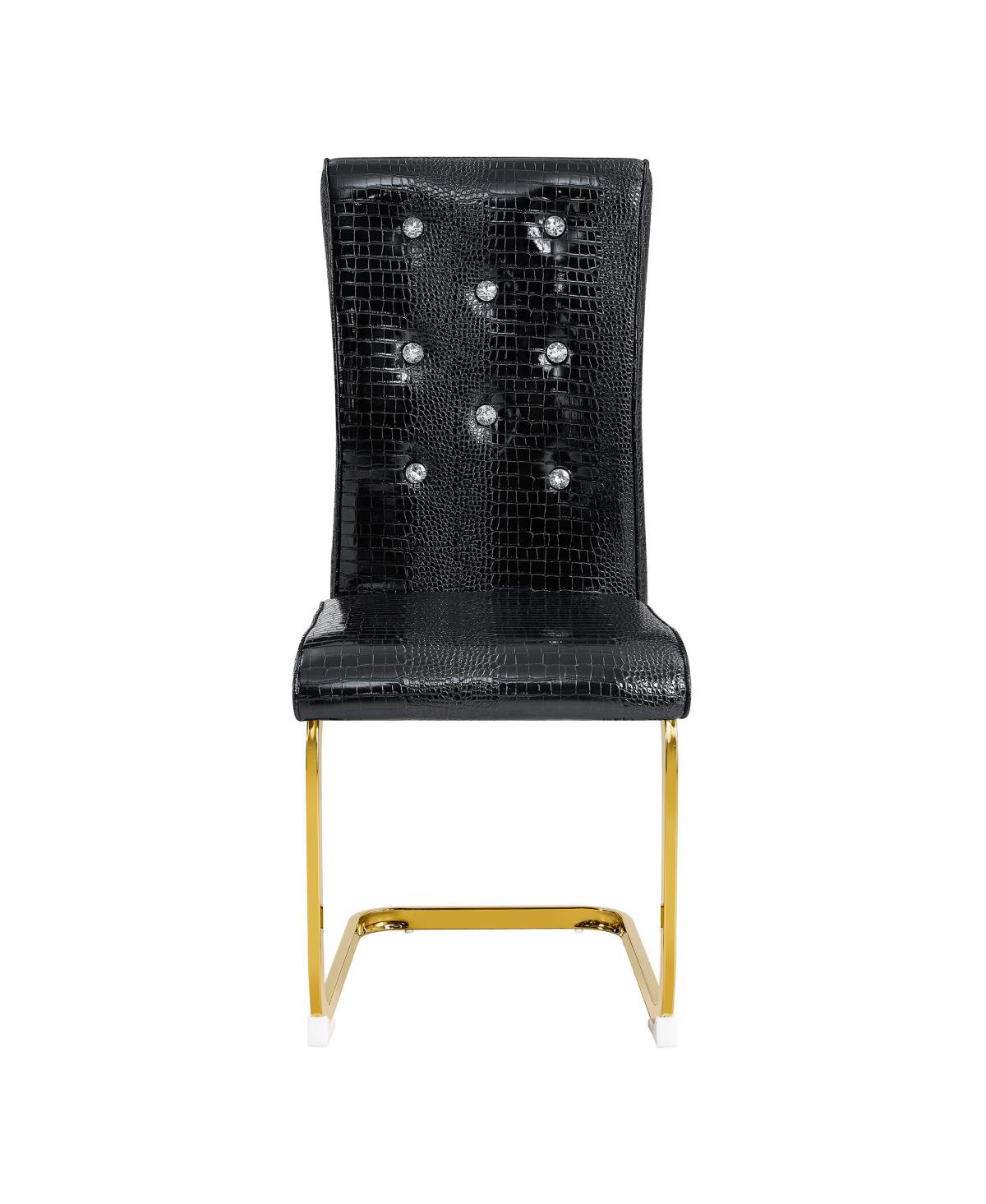 Streamdale Furniture Streamdale Set of 2 Retro Alligator Upholstered Dining Chairs with Crystal Buckle & Gilded Legs