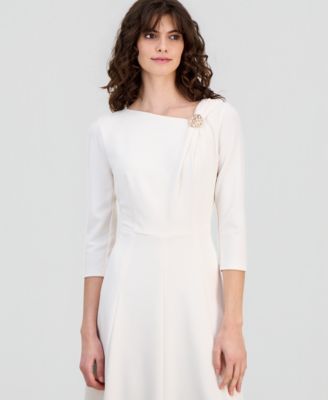 Women's Asymmetric-Neck 3/4-Sleeve Midi Dress