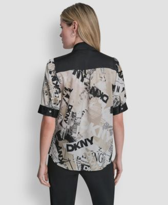 Women's Newspaper-Print Woven Blouse