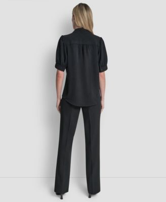 Women's Mandarin Collar Textured Woven Blouse