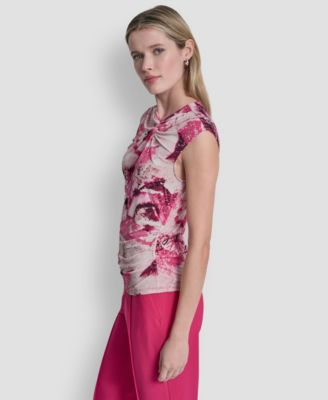 Women's Asymmetric Neck Cap-Sleeve Top