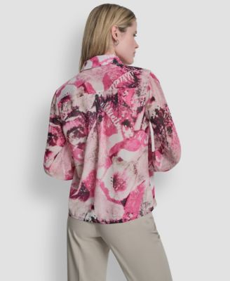 Women's Collared Long-Sleeve Ruffle Detail Shirt