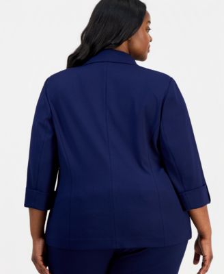 Plus Size 3/4-Sleeve One-Button Jacket