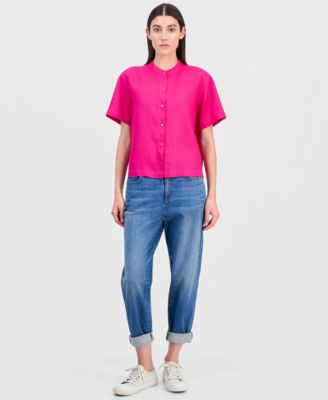 Women's Linen Mandarin-Collar Shirt