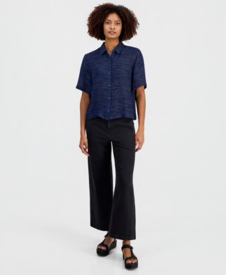 Women's Short-Sleeve Gauzy Jacquard Shirt, Regular & Petite