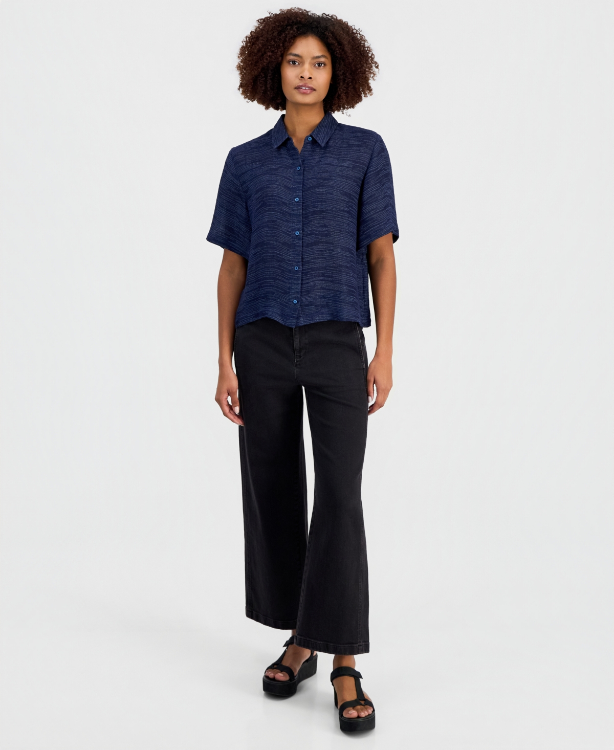 Eileen Fisher Women's Short-Sleeve Gauzy Jacquard Shirt, Regular & Petite