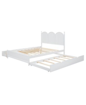 Queen Size Platform Bed With with 2 Big Drawers, Twin XL Size Trundle, White