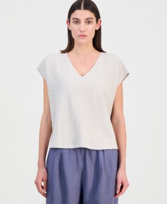 Women's Cotton Jacquard V-Neck Top