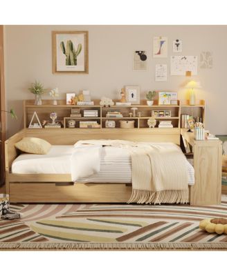 Streamdale Wooden Full Size Daybed with Storage Shelves & Twin Trundle Desk