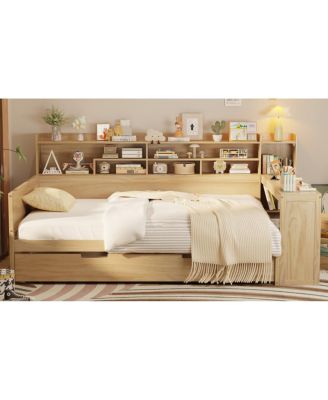 Streamdale Wooden Full Size Daybed with Storage Shelves & Twin Trundle Desk