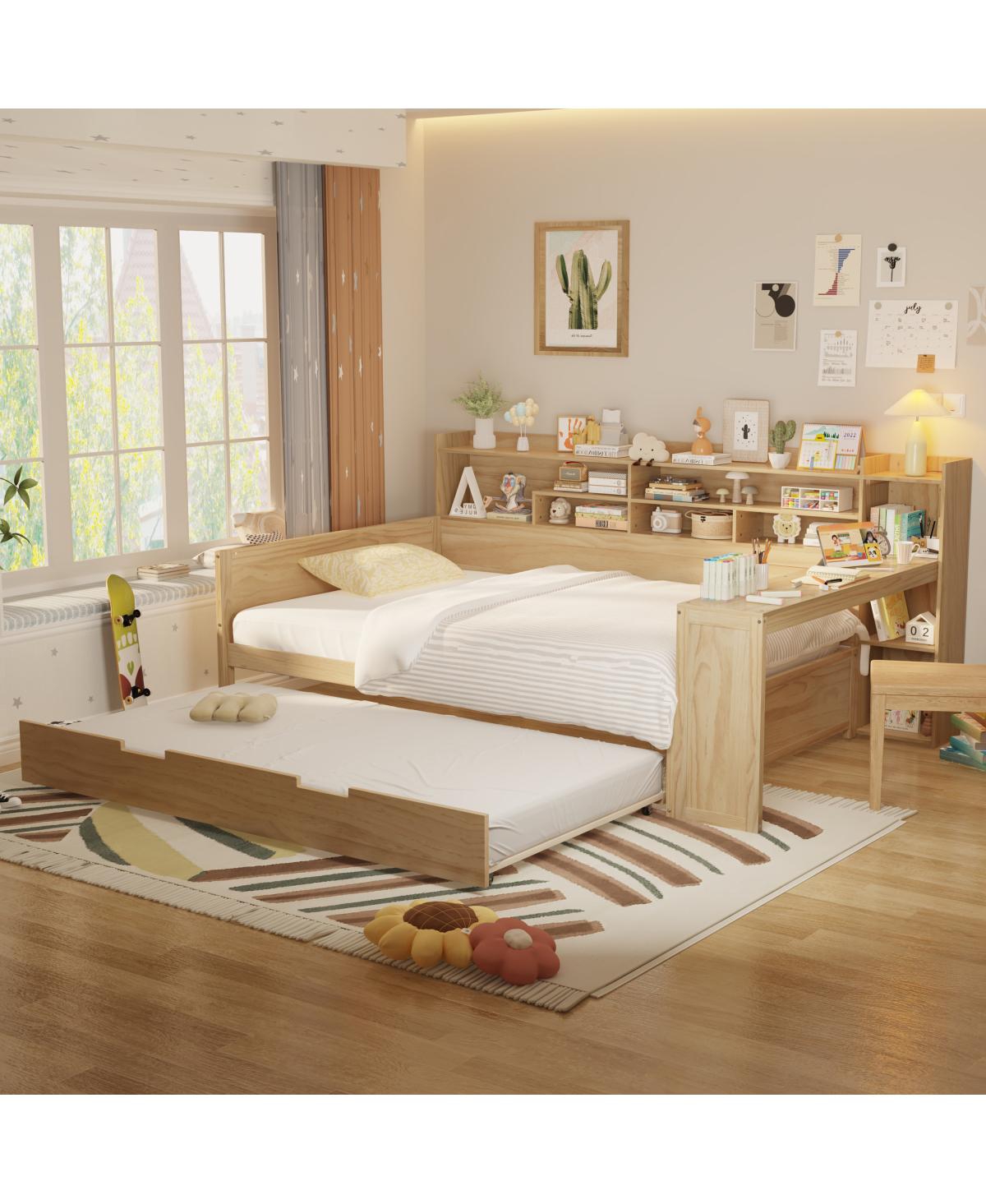 Streamdale Furniture Streamdale Wooden Full Size Daybed with Storage Shelves & Twin Trundle Desk