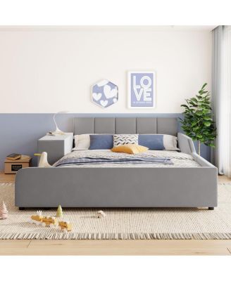 Streamdale Full Size Upholstered Grounded Bed with Bedside Desk & Stool, Gray